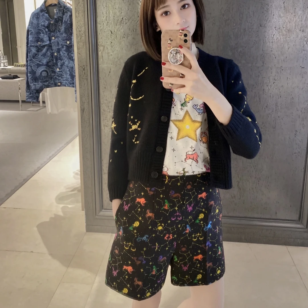 全新未使用 DIOR/迪奥  aa零六二三 涤纶/羊毛 星座满印短裤34/36