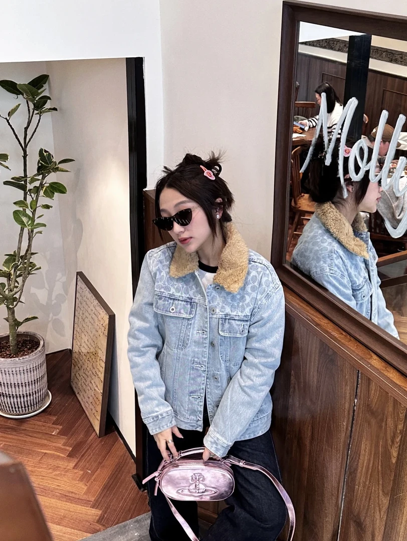 COACH/蔻驰 蔻驰 老花水洗毛领牛仔夹克