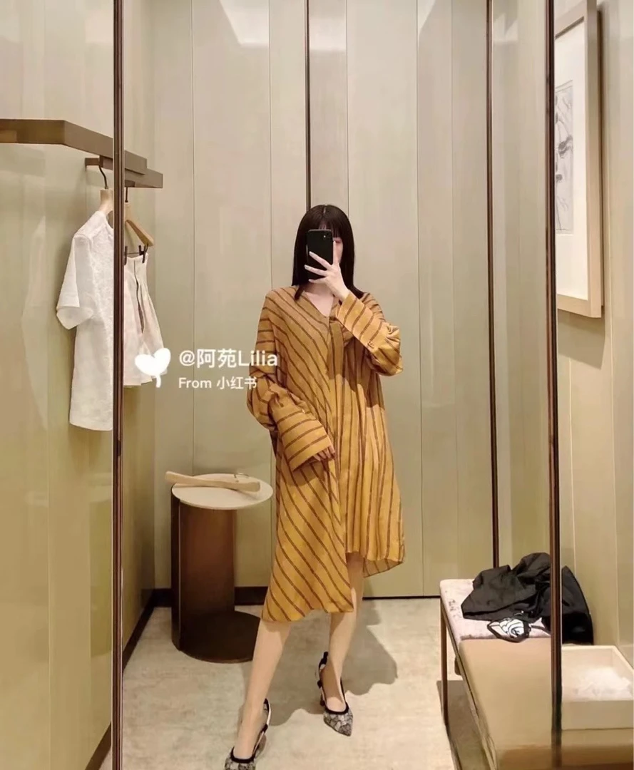 dd0470 Fendi 芬迪 条纹长袖连衣裙 42码