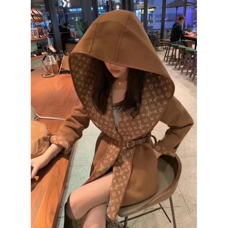 LouisVuitton/路易威登yf810 棕色老花羊毛短款大衣36码
