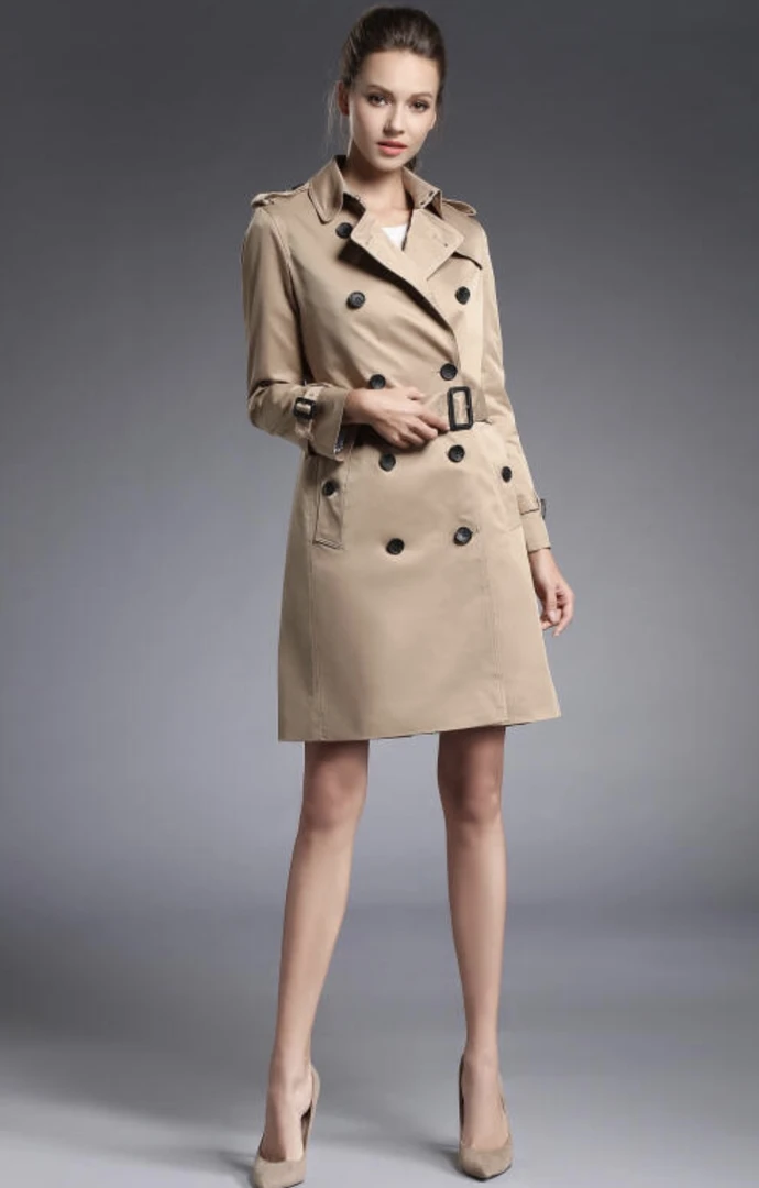 BURBERRY/博柏利WZ0096 双排扣方领条纹中长款大衣 UK6码