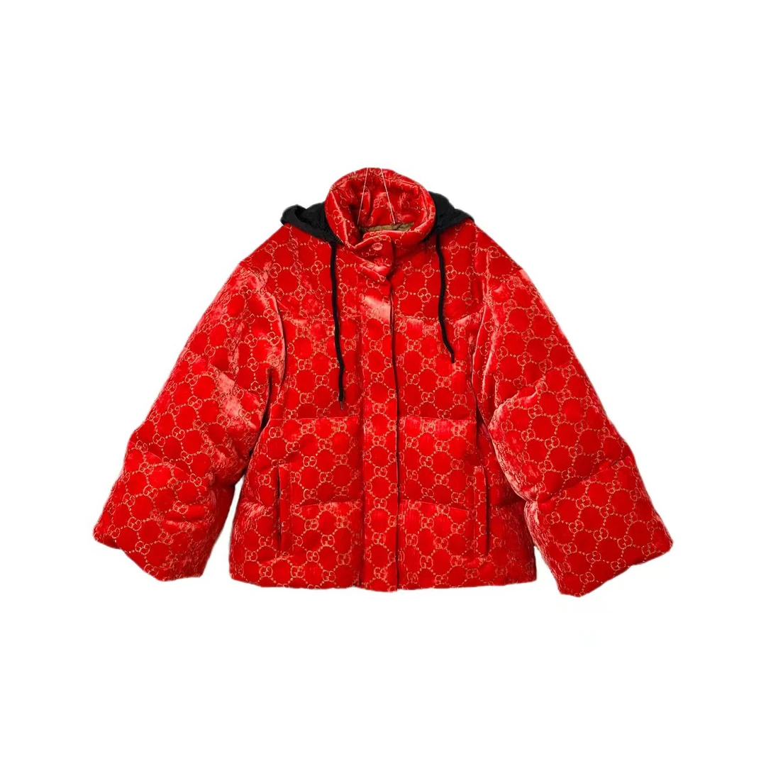 11992 Gucci 古驰 红色丝绒老花羽绒服 40码 21800 无配 95新