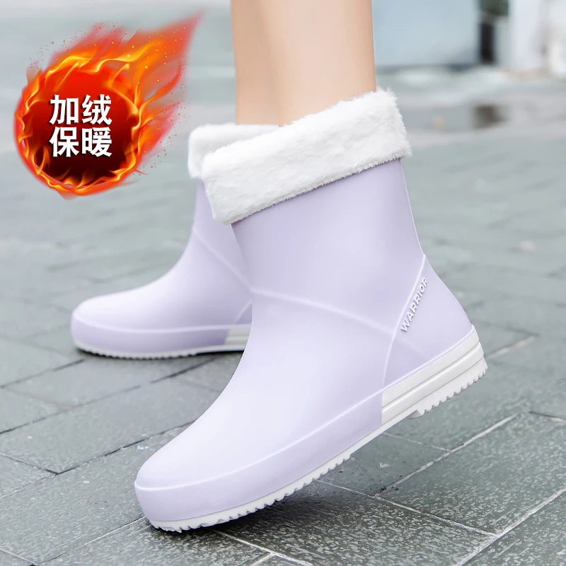 回力加绒雨鞋女款成人防水防滑中筒水鞋新款时尚雨靴耐磨厨房胶鞋