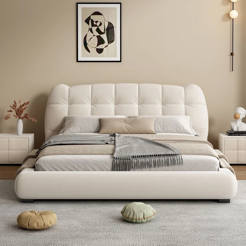 现代简约布艺床软包双人床创意猫耳朵造型软靠床主卧科技绒储物