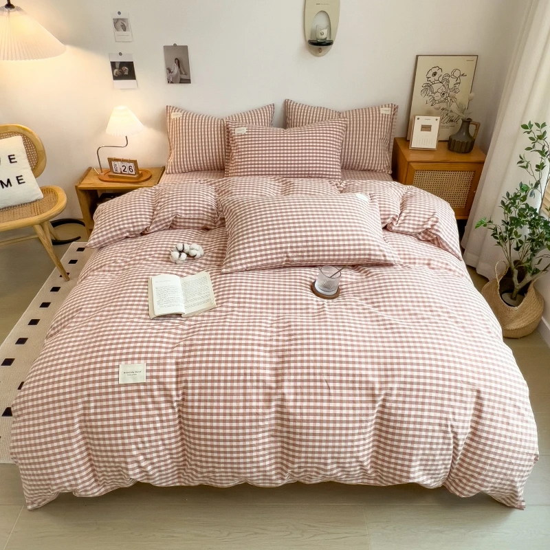 无印风简约格子四件套居家宿舍单人双人通用床上用品床品四件套