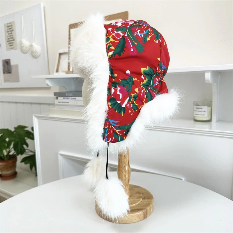 东北大花防寒保暖雷锋帽冬季男女加厚毛绒棉帽子民族风骑车防风帽