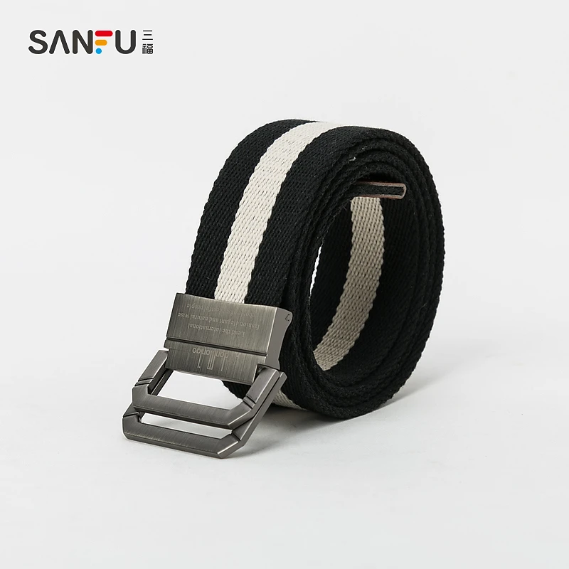 SANFU/三福2025运动风休闲双环扣精美走线潮流时髦男士皮带392368