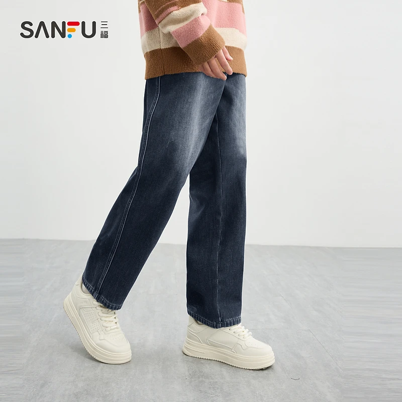 三福2023冬季男士复合口袋刺绣锥形牛仔裤 宽松长裤男479634