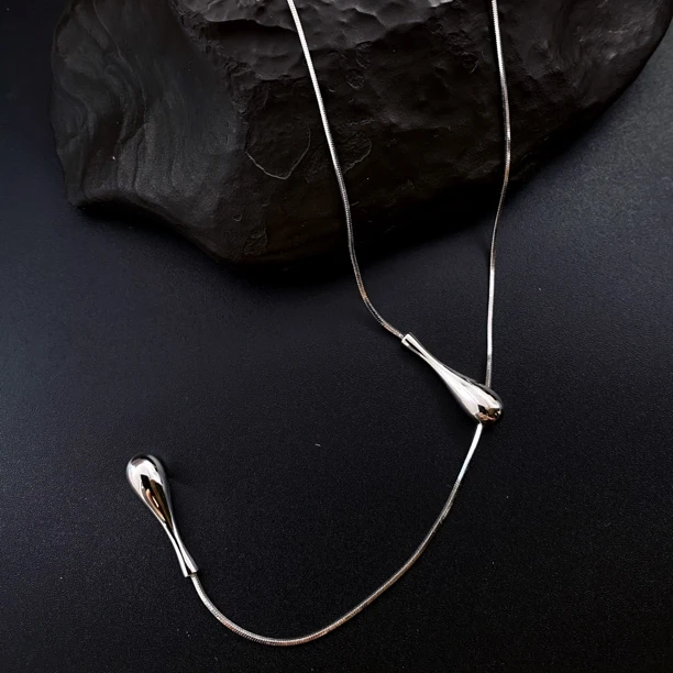 链子925银 冰岛极光 丝滑长款蛇骨水滴可调节长款毛衣链3001290