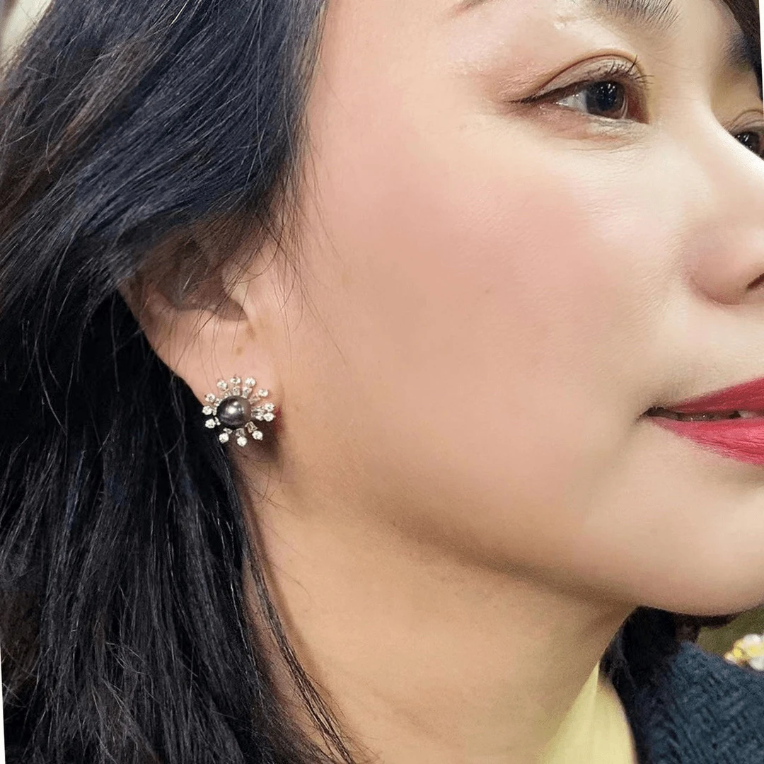 925银耳饰 光芒 璀璨太阳花黑珍珍耳钉3000188