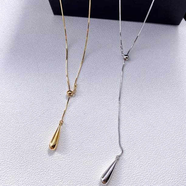 坠链均925银 设计感可抽拉水滴蛇骨项链0518837