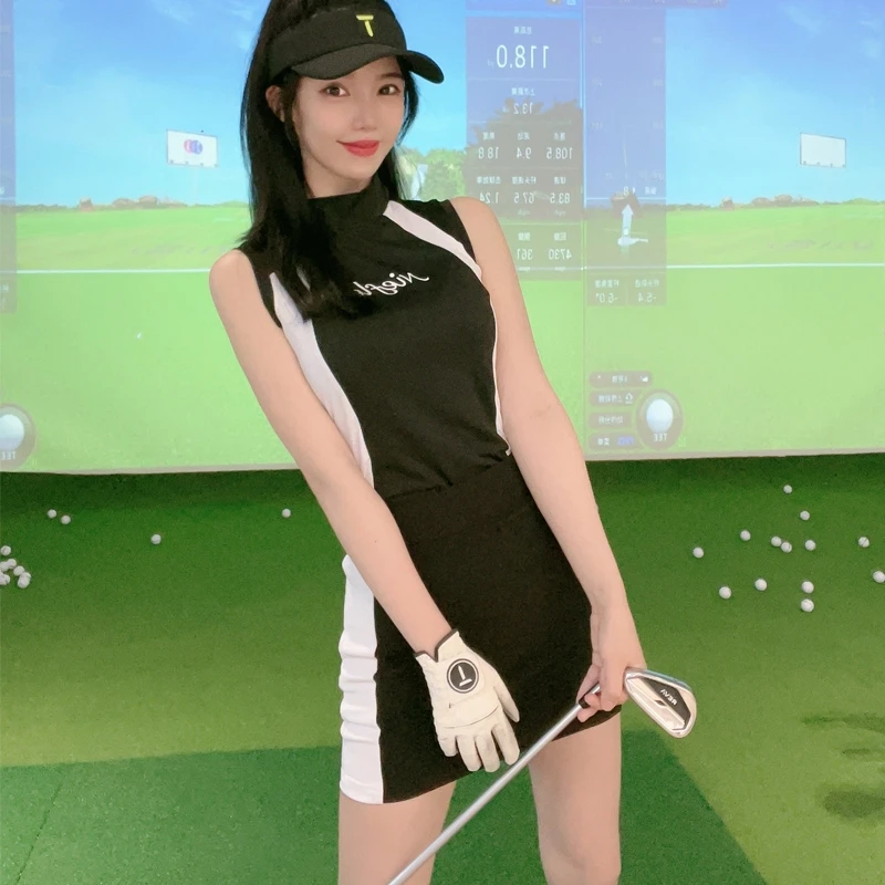 夏季新款高尔夫女士韩版无袖背心透气速干弹力圆领女T恤运动女款