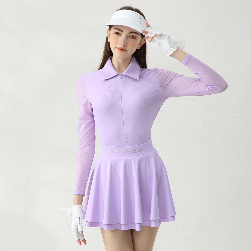 高尔夫女服装夏季运动女士套装冰丝长袖女子防走光GOLF半裙时尚