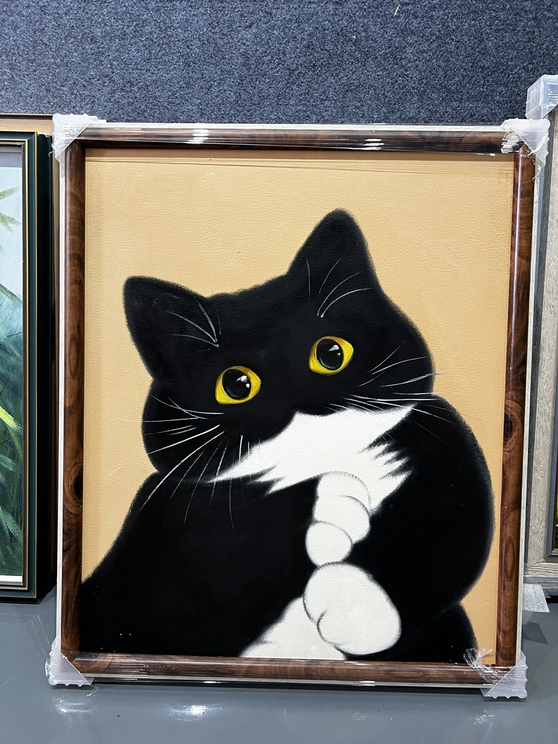 【九炎画坊直播间】50*60    黑色猫咪  白色爪子 福利装饰画