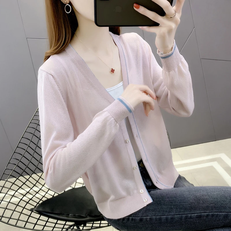 开衫女薄款修身防晒衣冰丝针织衫女新款上衣女小香风外套女春秋款