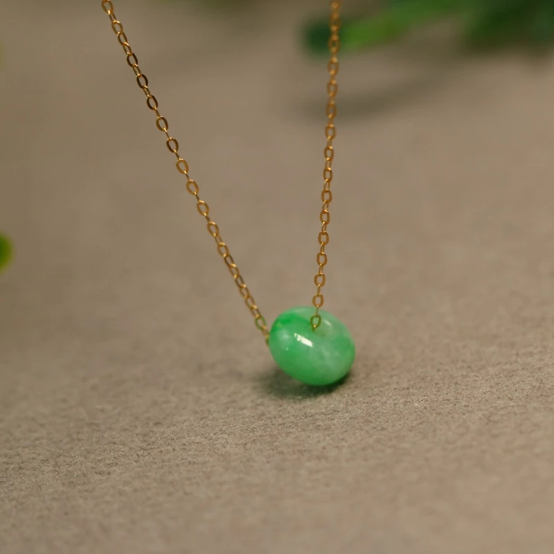 #D489 阳绿天然A货翡翠算盘珠子锁骨链吊坠