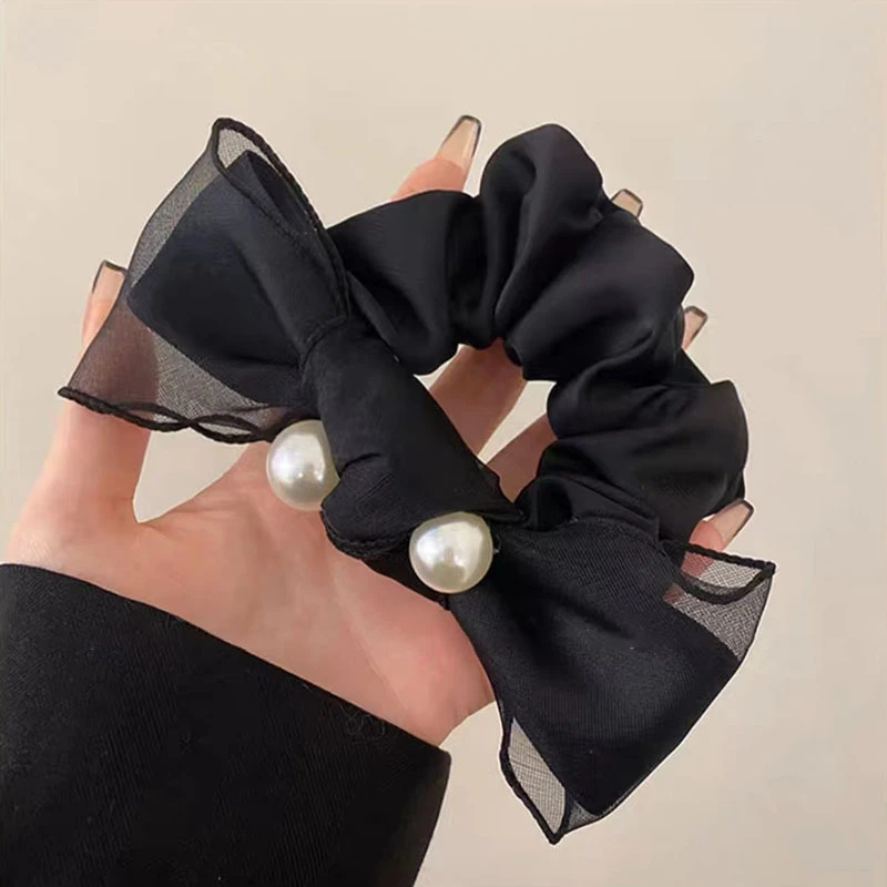 布艺发饰 优雅黑色发圈头绳蝴蝶结发饰优雅高级感皮筋女扎头发绳