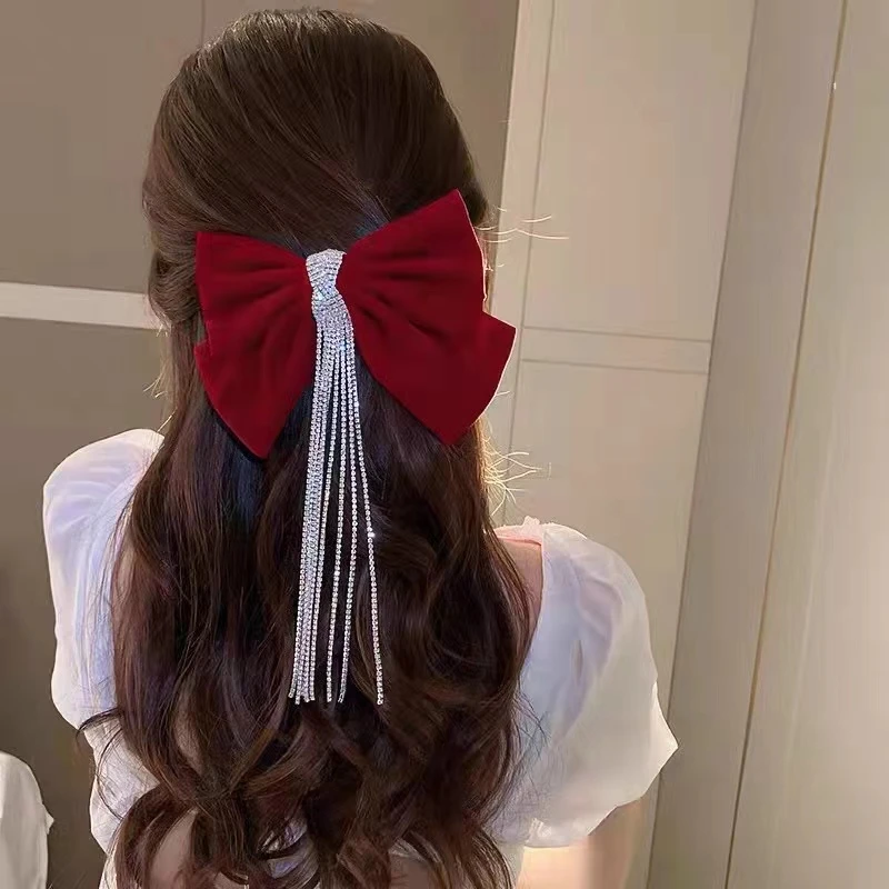 布艺发饰 新娘发饰酒红色结婚订婚蝴蝶结女旗袍礼服敬酒服头饰