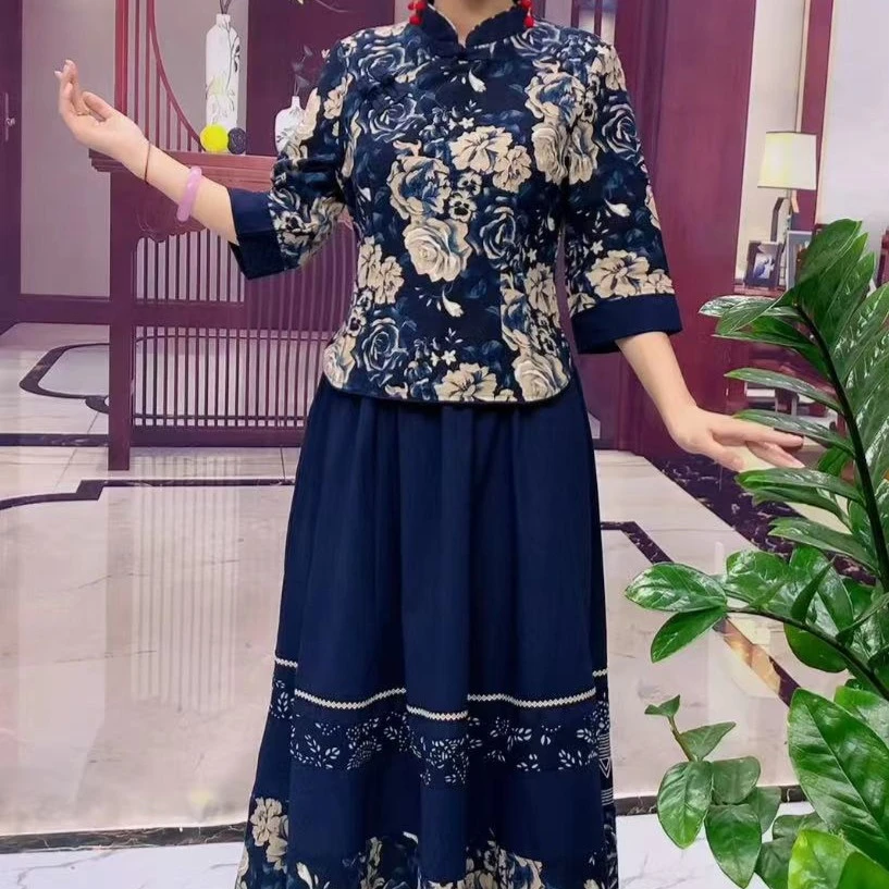2309款民族风棉麻时尚复古套装(不定位花型）