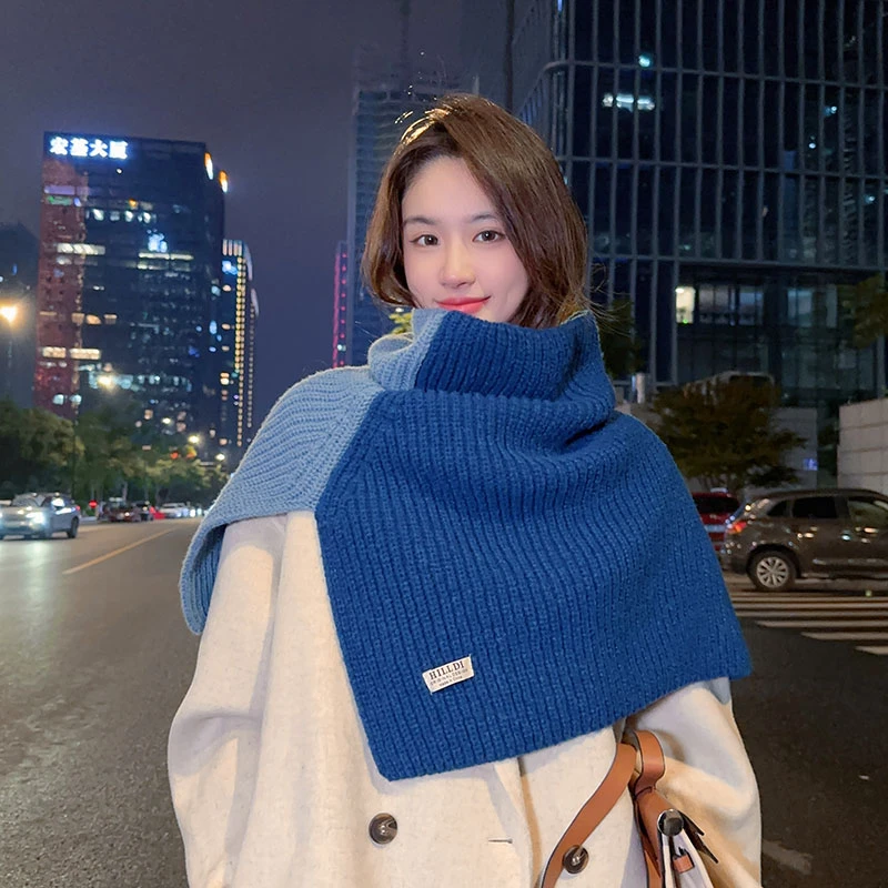 升级快拼色大披肩韩版氛围感保暖披肩毛线围巾堆堆领围脖女保暖潮