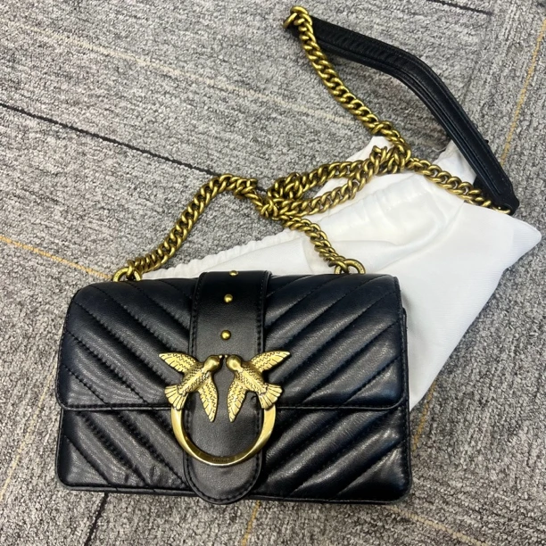 95新 PINKO pinko 黑金链条包