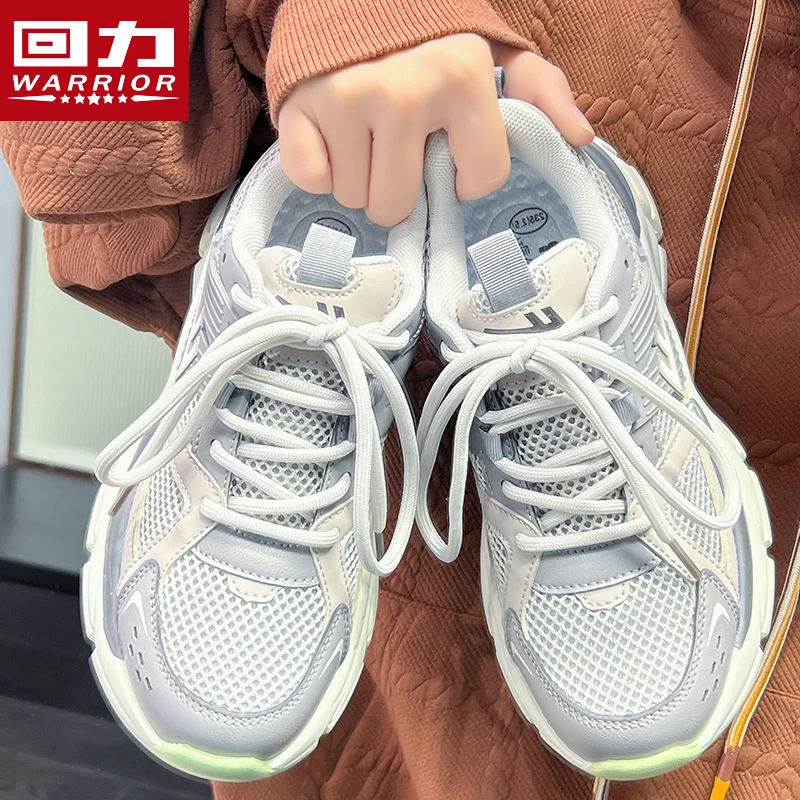 Warrior/回力运动鞋女2024春季新款网红潮鞋厚底百搭网面鞋131