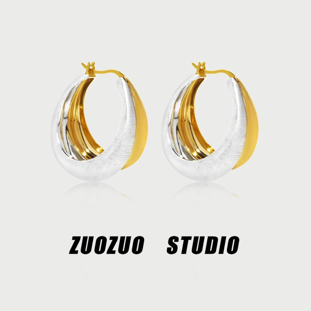 925银耳饰 【思思专属】【交错时空】磨砂拉丝光面百搭个性耳环