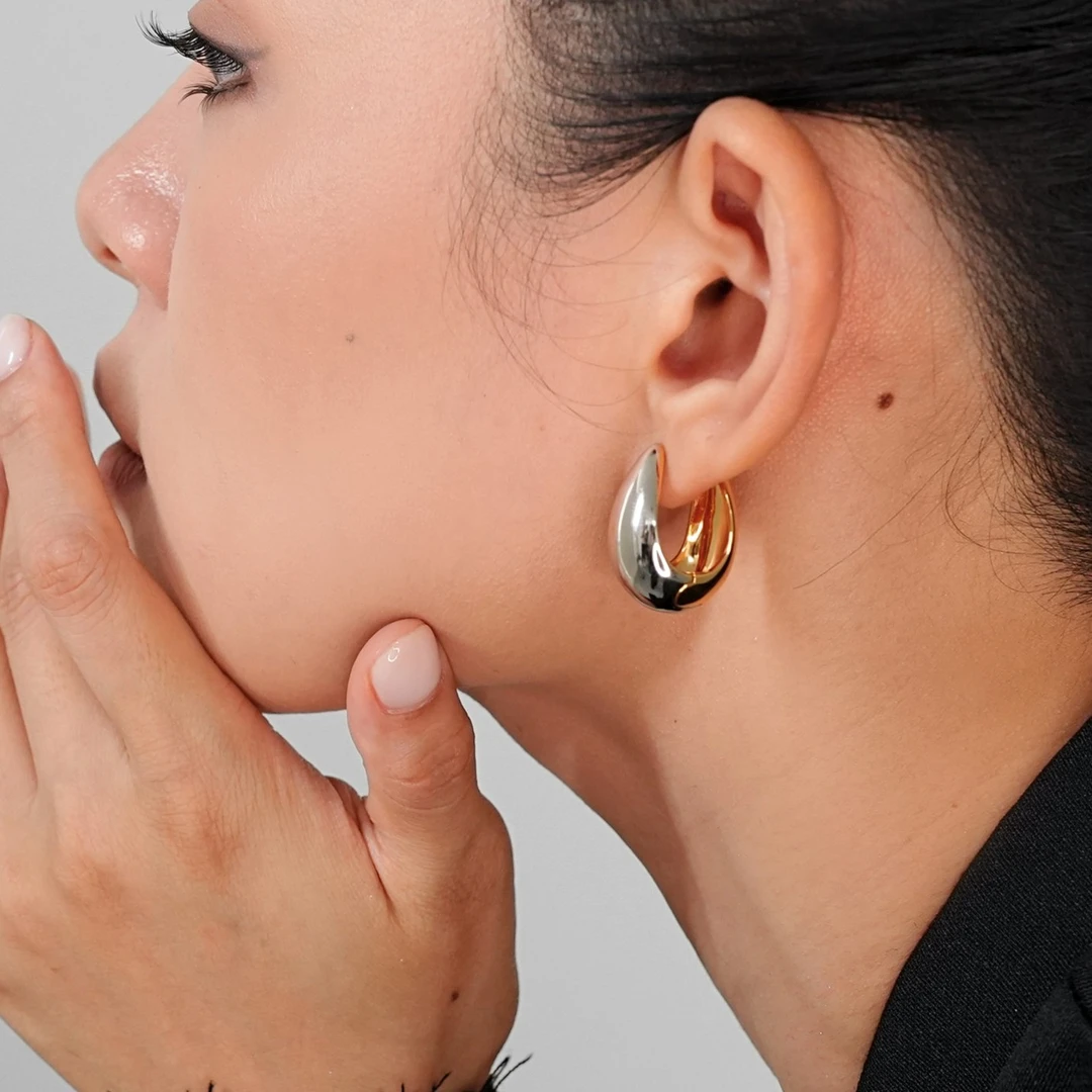 925银耳饰 【瘦瘦】双面夏娃水滴设计双色个性耳环轻奢百搭气质小众