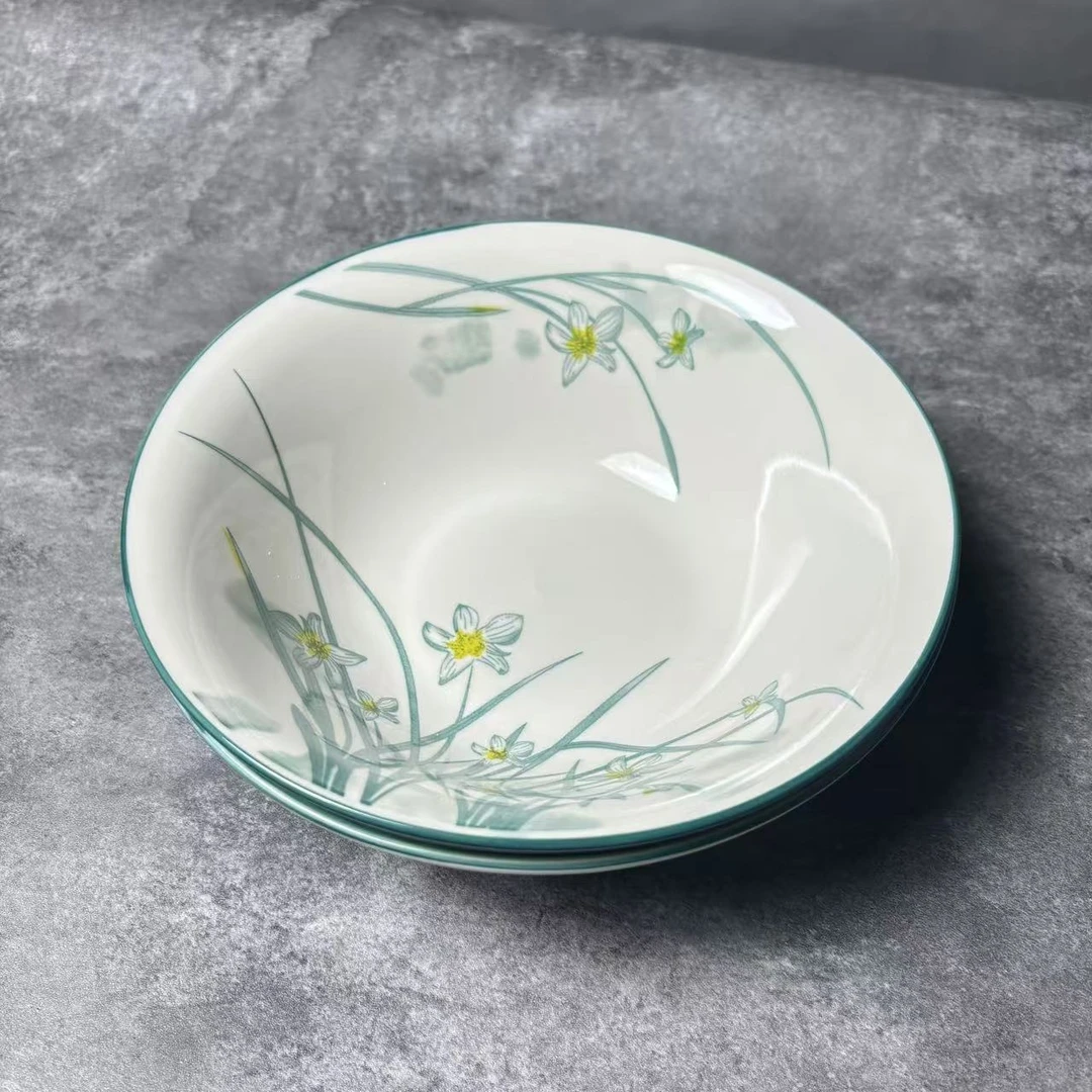 发水仙花8英寸新骨瓷面碗6只 破损联系客户