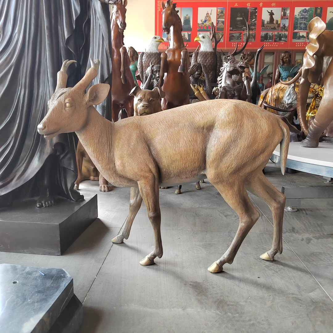 黄铜铸造工艺品动物纯手工雕刻小山羊落地摆件室内外均可摆放