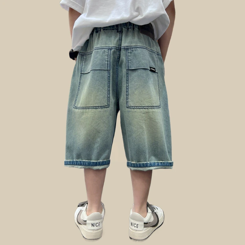 烈童韩版百搭男童夏装裤子薄款休闲裤潮流男孩中大童休闲牛仔短裤