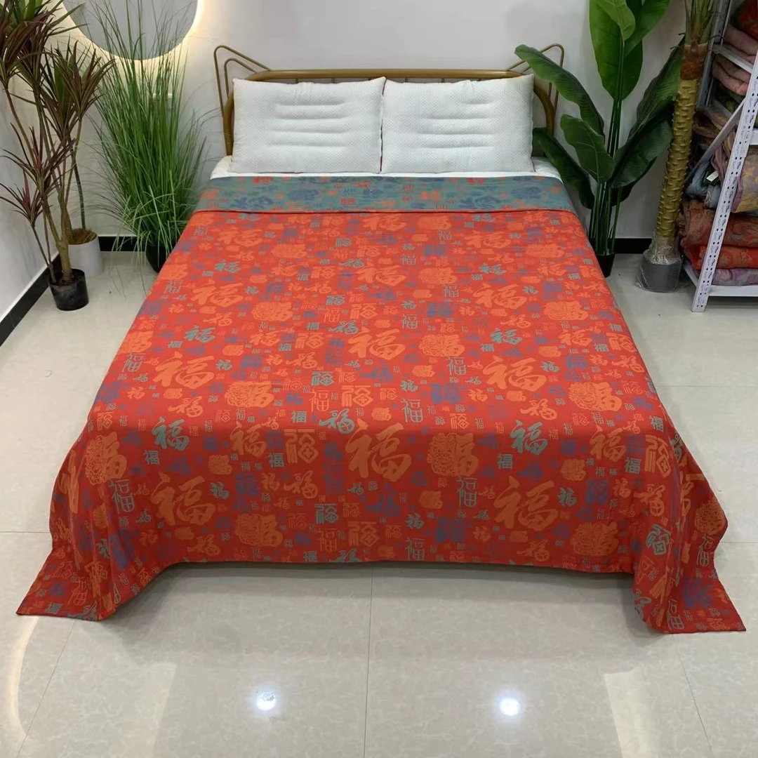 新款红色百福双层纱大床单（2.4x2.5）