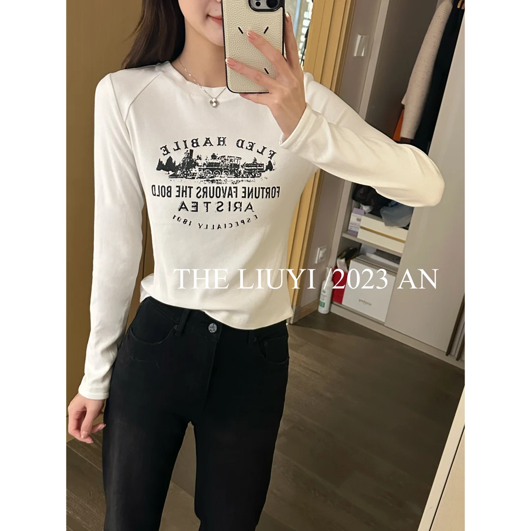 LIUYI】方程式~百搭图案印花长袖T恤38234