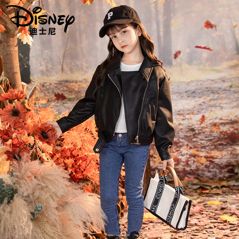 【TQ】Disney/迪士尼女童秋季新款休闲时尚洋气皮衣外套XCE3PW440