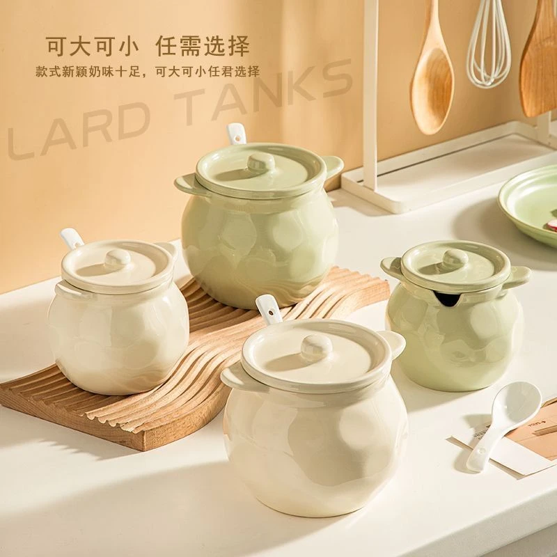 陶瓷罐装猪油耐高温猪油罐带盖油波辣子罐辣椒罐储油罐子厨房家用