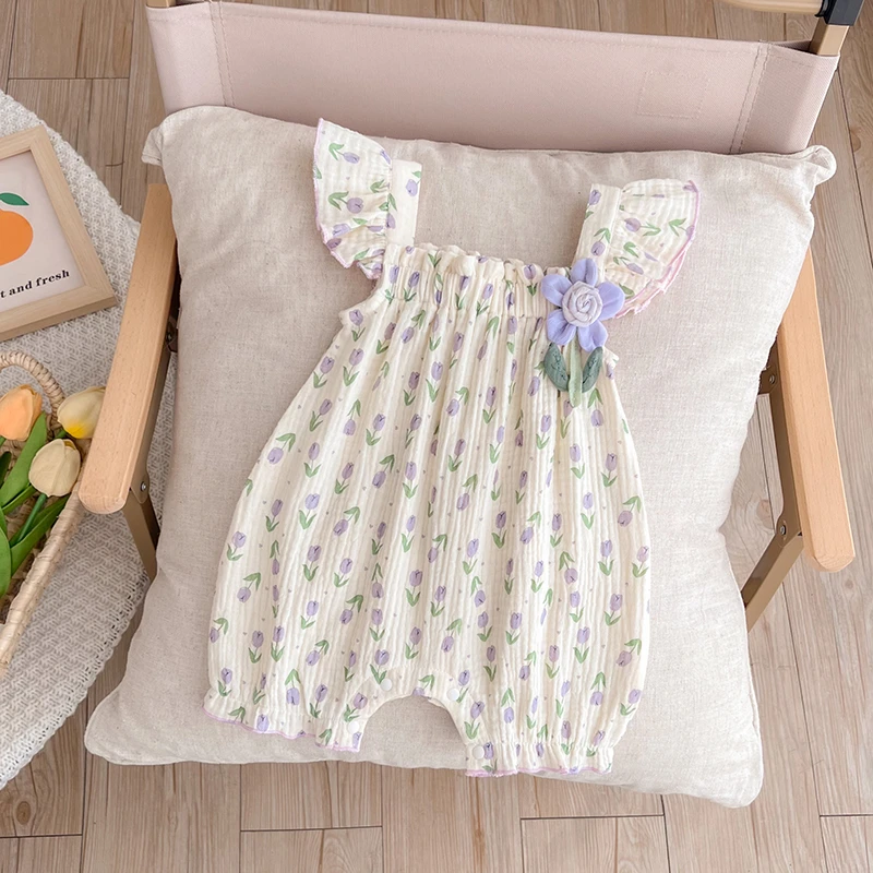 婴儿夏装连体衣新生儿女宝宝夏季薄款超萌洋气短袖满月百天外出服