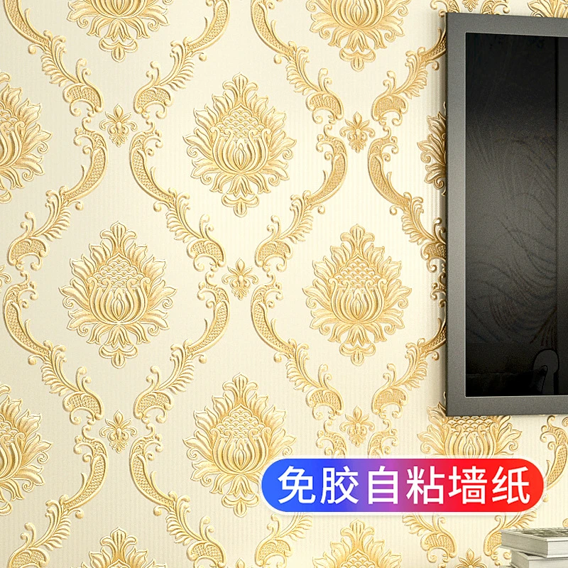 欧式墙纸自粘加厚复古大花奢华墙贴纸自贴卧室客厅家用背景墙壁纸