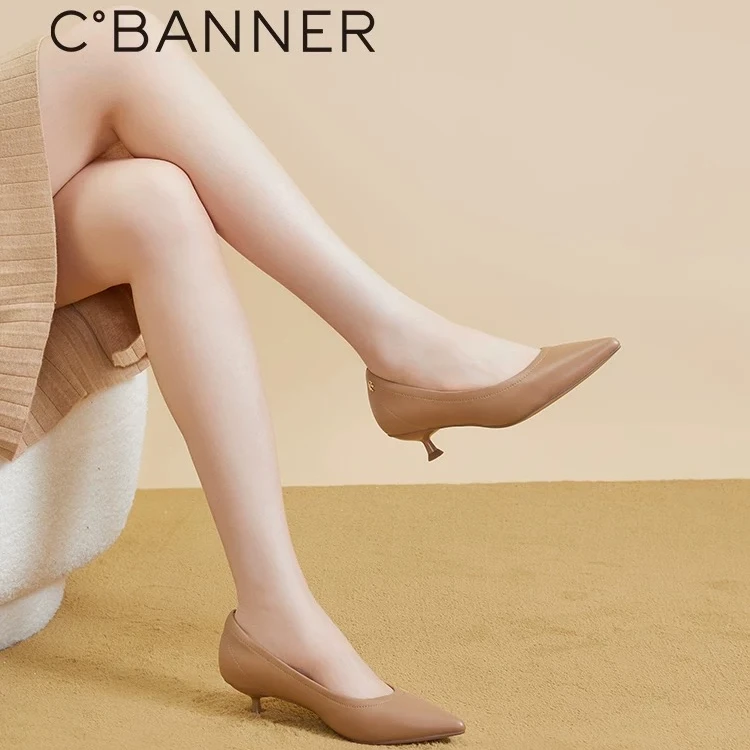 C.BANNER/千百度静音系列指柔舒适百搭法式猫跟鞋A23406074