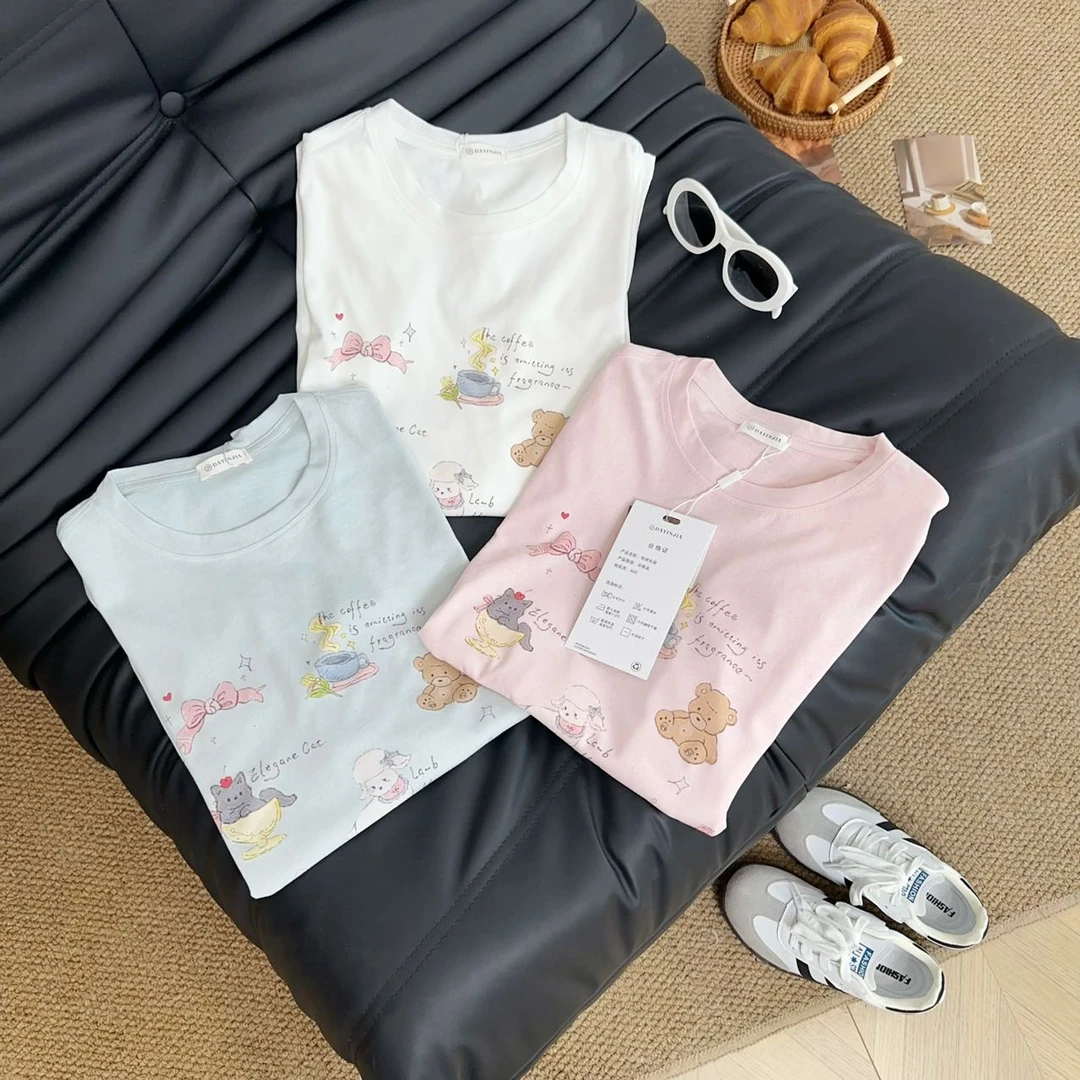 夏季新款女冰爽棉卡通图鸦长袖防晒T恤韩版可爱宽松薄款空调罩衫