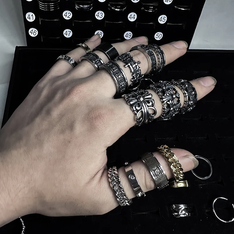 不锈钢戒指 十字架戒指永恒之心高版本男女十字花轮回