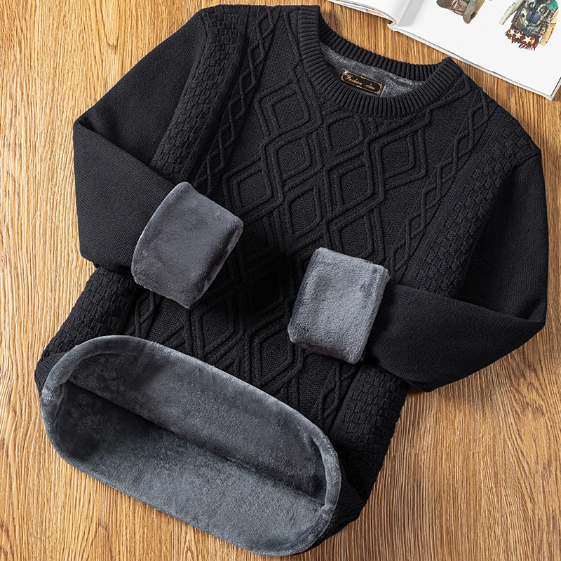 毛衣男秋冬新款加绒加厚保暖宽松打底针织衫圆领潮流纯棉套头内搭