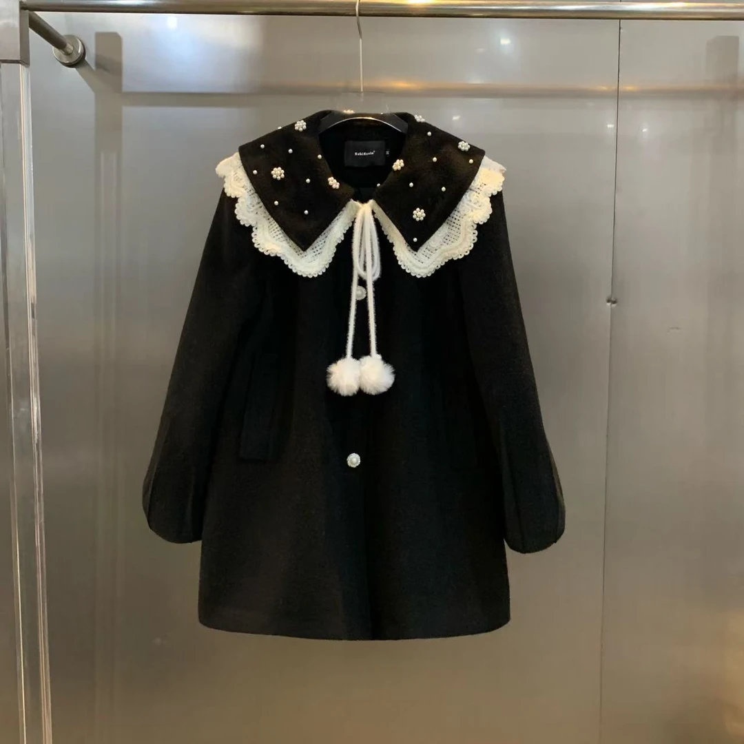 CC小众设计【黑糖可颂】2024秋冬款气质设计感黑色上衣外套