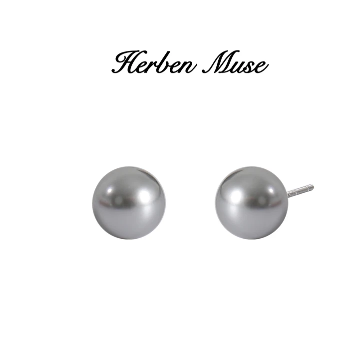 HERBEN MUSE 合金仿珍珠耳饰 8MM银河灰珠素款时尚百搭精致耳钉