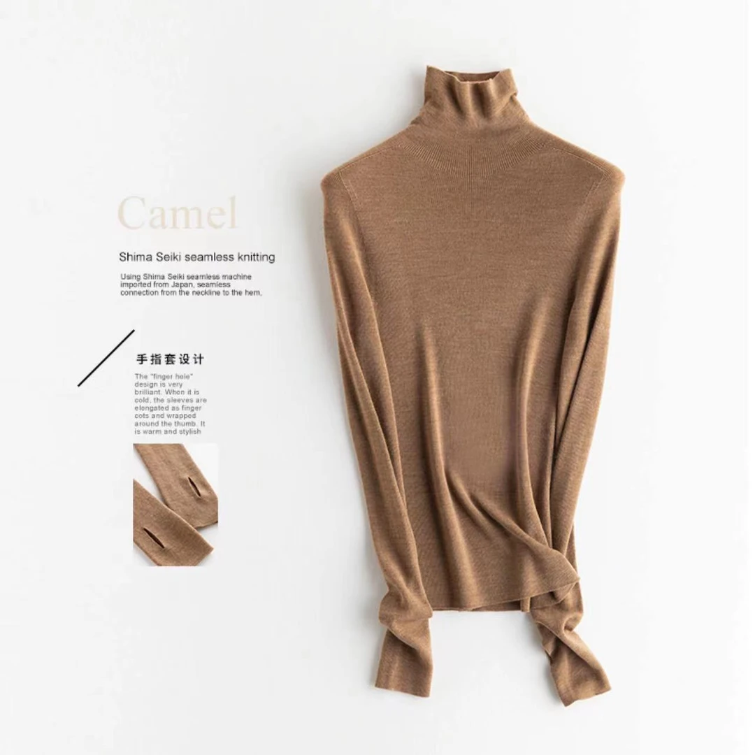 【林鹿儿】新款秋冬全羊毛一线成衣延伸领修身毛衫百搭女士长袖