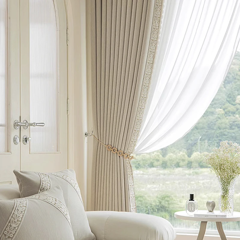 奶茶窗帘遮光新款卧室加厚遮阳客厅法式高档高级感轻奢定制xm
