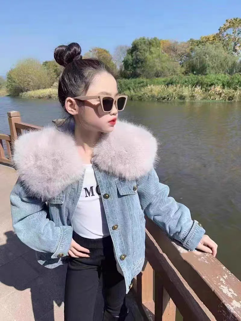 0105分割女童牛仔外套冬季新款洋气时髦加绒加厚儿童秋冬装