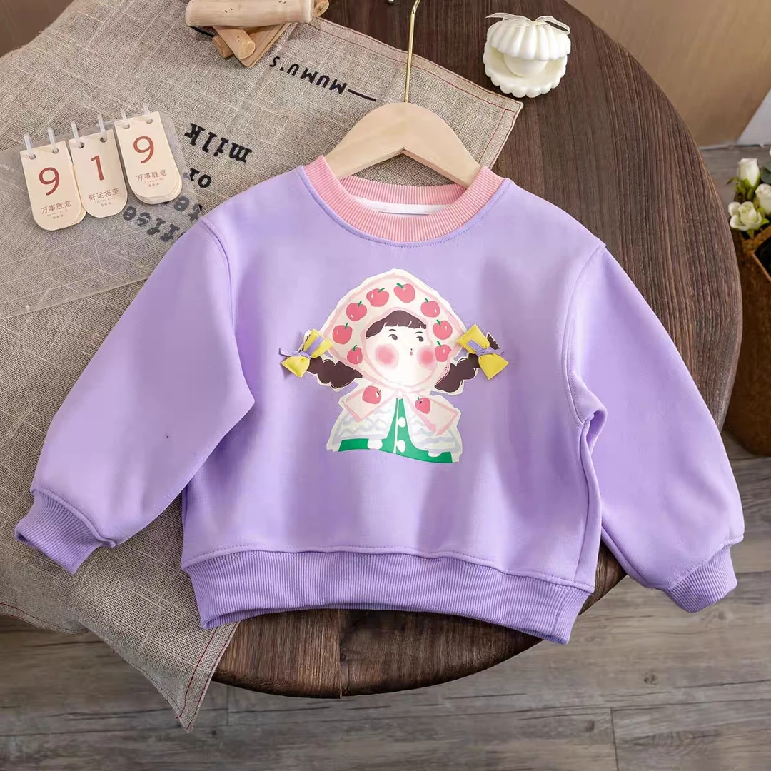 9028新款加绒时尚洋气长袖小女孩秋冬韩版可爱卡通卫衣