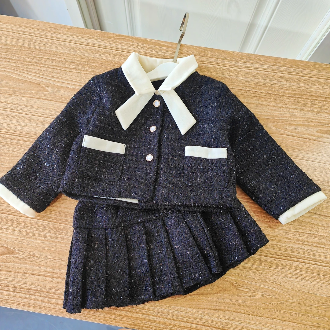 0109女童小香风套装加绒女宝宝新款洋气冬装儿童时髦套裙新年服装