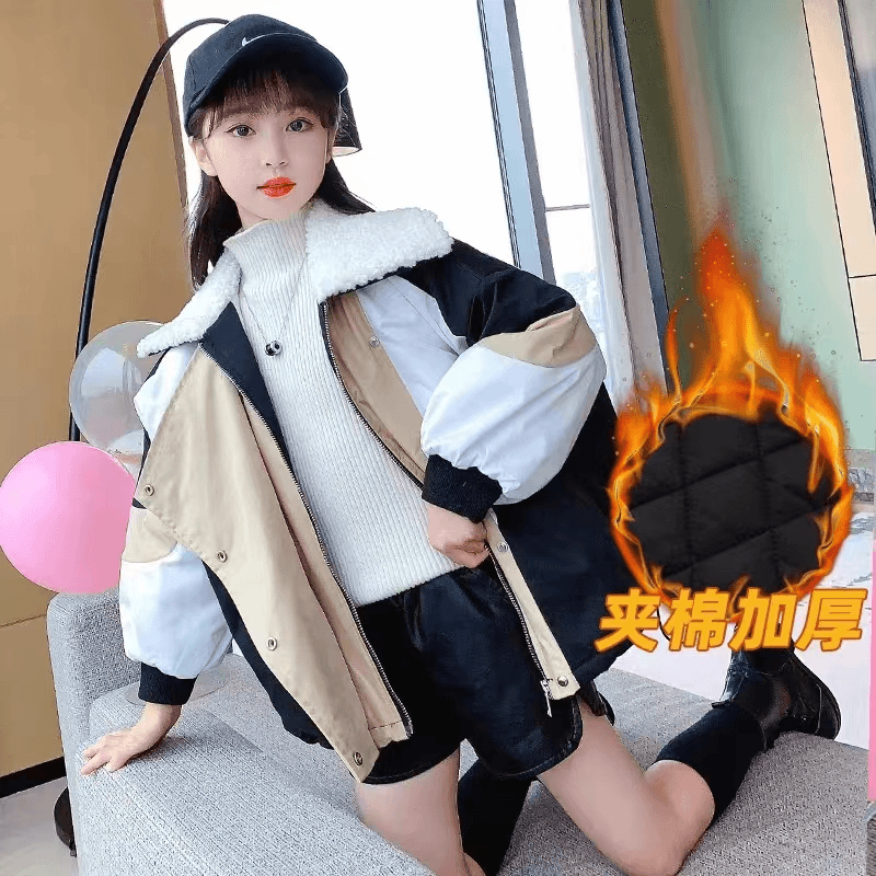 089女童派克服秋冬装新款韩版中大儿童装洋气加绒加厚外套