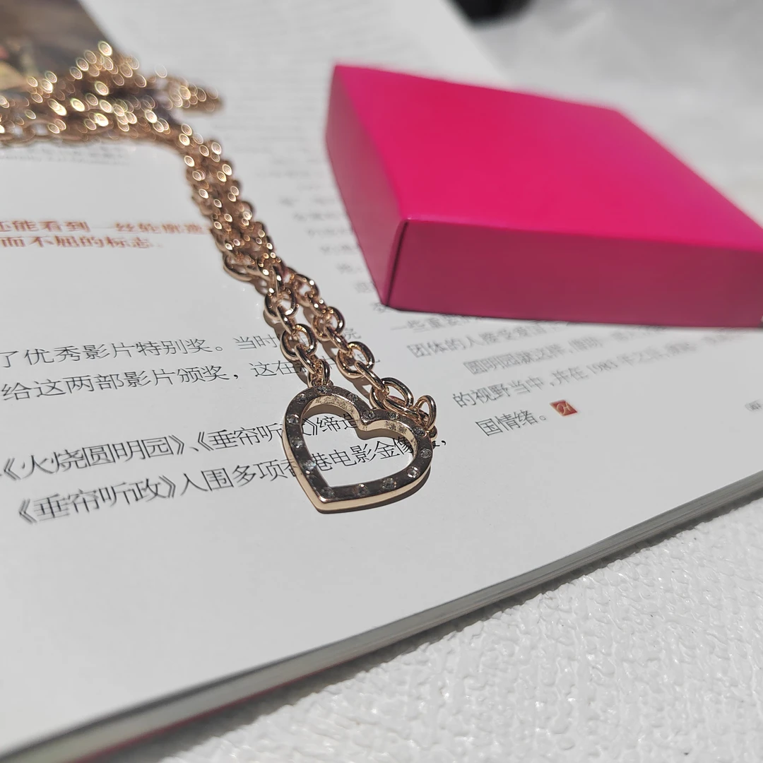 锌合金合成锆石项链 双11经典古巴链爱心点锆时尚百搭夏季心项链